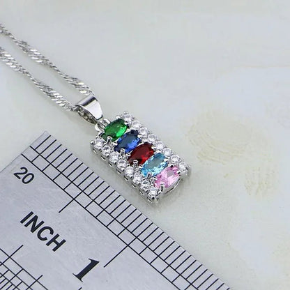 Multicolor 925 Silver Jewelry Set Mystic Topaz Jewelry Sets for Women Necklace/Earrings/Bracelet/Pendant/Ring 4PCS