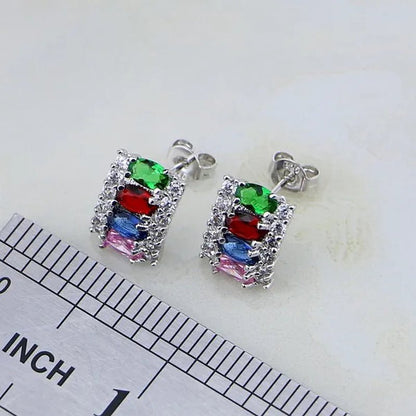 Multicolor 925 Silver Jewelry Set Mystic Topaz Jewelry Sets for Women Necklace/Earrings/Bracelet/Pendant/Ring 4PCS
