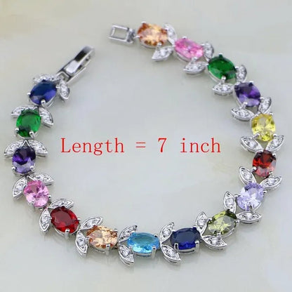 Multicolor 925 Silver Jewelry Set Mystic Topaz Jewelry Sets for Women Necklace/Earrings/Bracelet/Pendant/Ring 4PCS - WORLD TIME VISITS