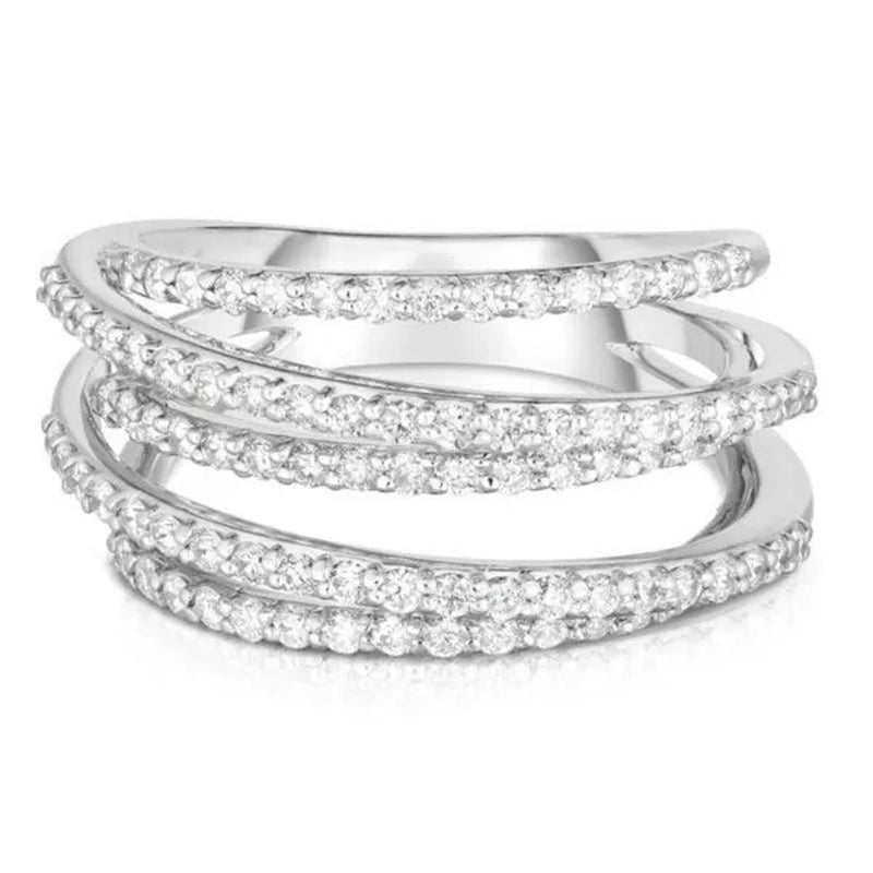 Multilayer Design Cubic Zirconia Stacking Ring Engagement Wedding Ring for Women Jewelry - WORLD TIME VISITS