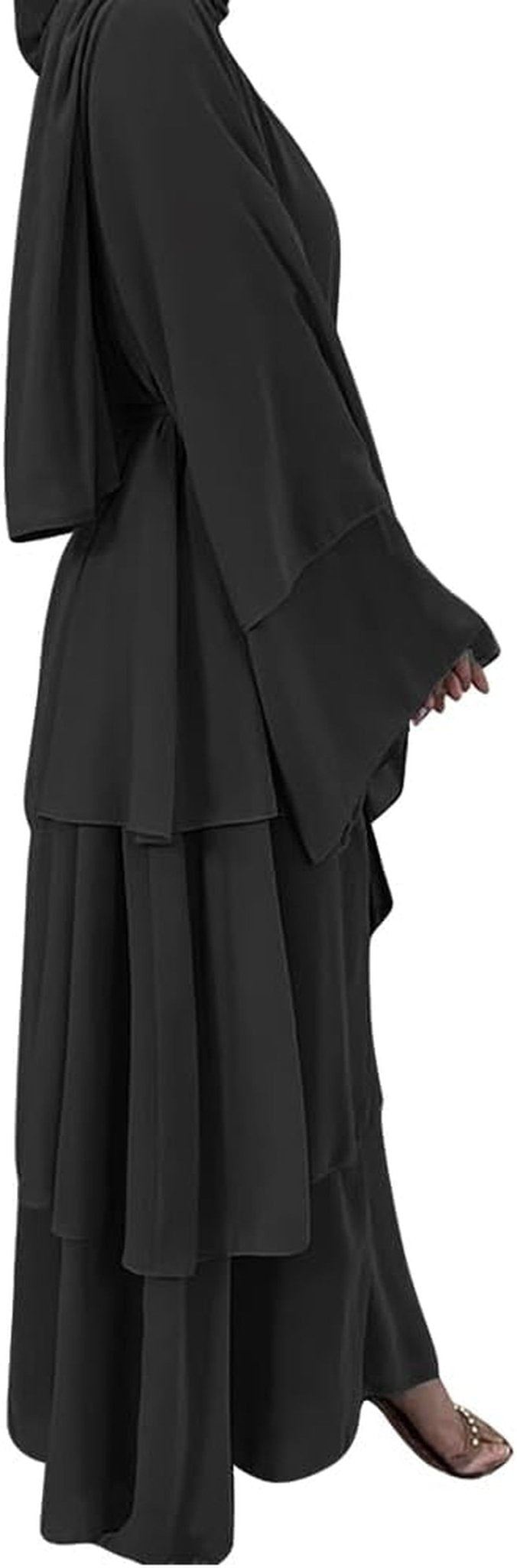 Muslim Chiffon Abaya for Women Open Front Cardigan Modest Dress with Hijab Scarf Middle East Arabian Robe Islamic Long Dress