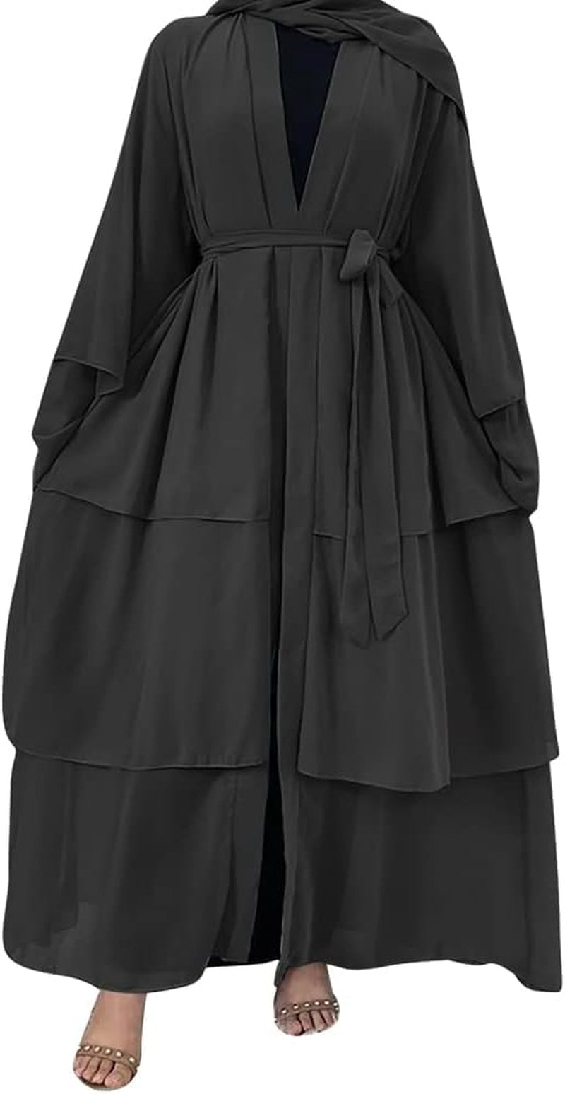 Muslim Chiffon Abaya for Women Open Front Cardigan Modest Dress with Hijab Scarf Middle East Arabian Robe Islamic Long Dress - WORLD TIME VISITS