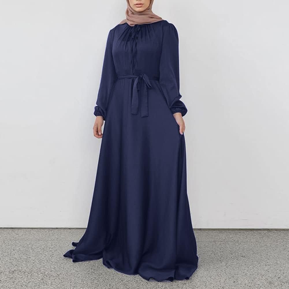 Muslim Dress for Women Full Cover Long Sleeve Satin Islamic Arab Maxi Dress Abaya Kaftan Clothes S-XL
