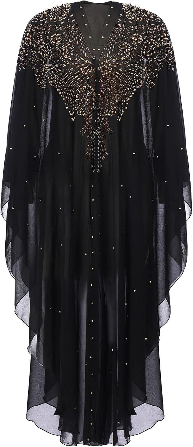 Muslim Dress for Women Loose Batwing Sleeved Hooded Beaded Embroidery Long Abaya Dress Kaftan Abayas Islamic Robe - WORLD TIME VISITS
