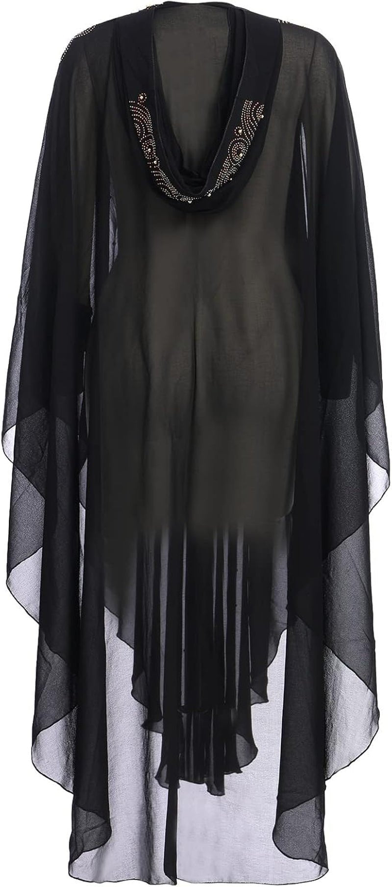 Muslim Dress for Women Loose Batwing Sleeved Hooded Beaded Embroidery Long Abaya Dress Kaftan Abayas Islamic Robe