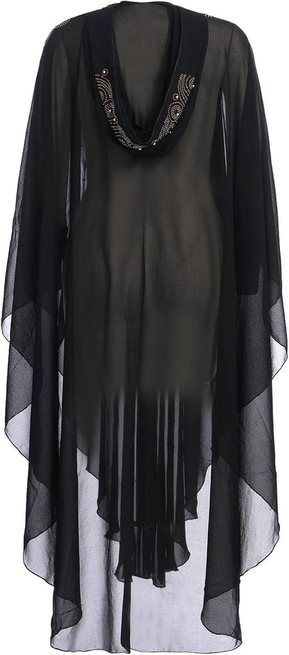 Muslim Dress for Women Loose Batwing Sleeved Hooded Beaded Embroidery Long Abaya Dress Kaftan Abayas Islamic Robe