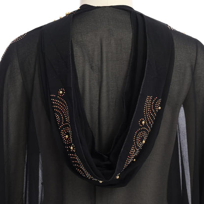 Muslim Dress for Women Loose Batwing Sleeved Hooded Beaded Embroidery Long Abaya Dress Kaftan Abayas Islamic Robe