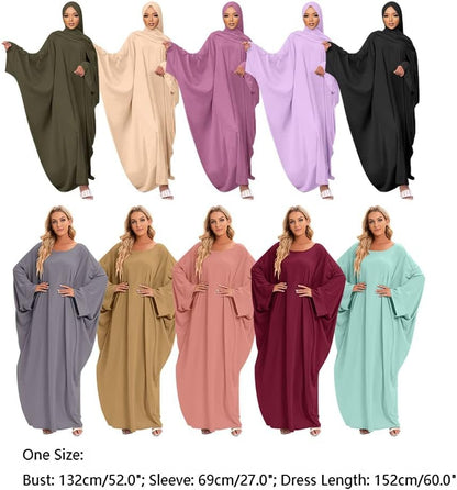Muslim Dress for Women Pakistani Kaftan Abaya Robe + Hijab Arabic Islamic Prayer Clothes Dubai Outfits
