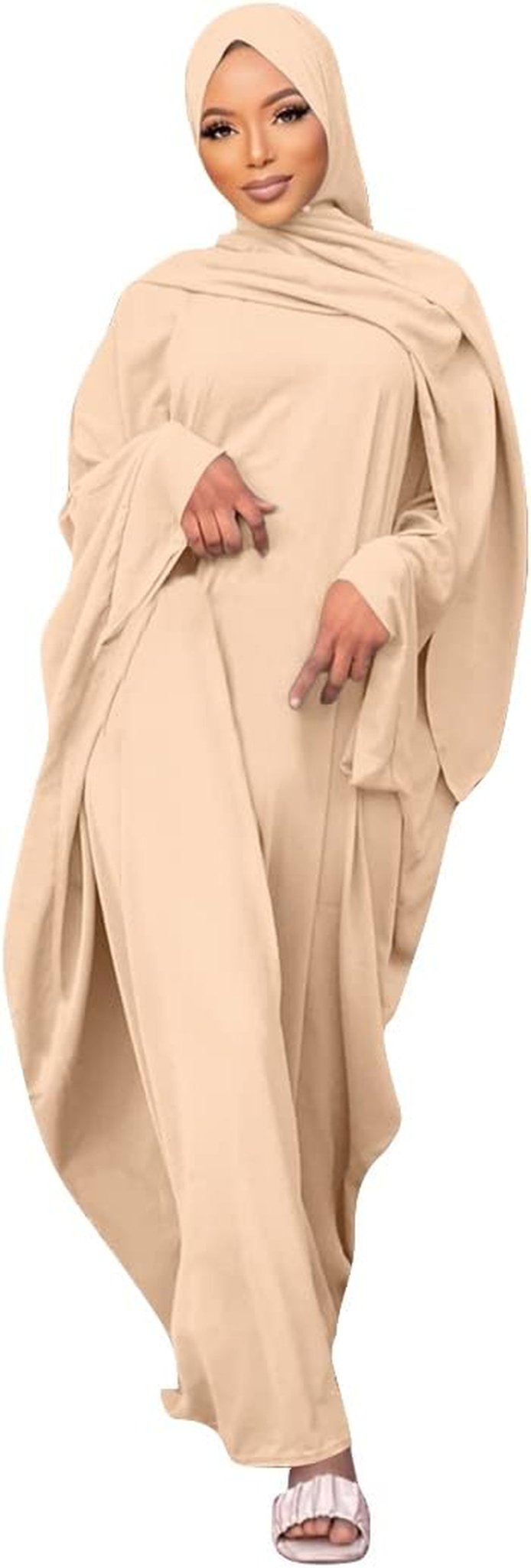 Muslim Dress for Women Pakistani Kaftan Abaya Robe + Hijab Arabic Islamic Prayer Clothes Dubai Outfits - WORLD TIME VISITS