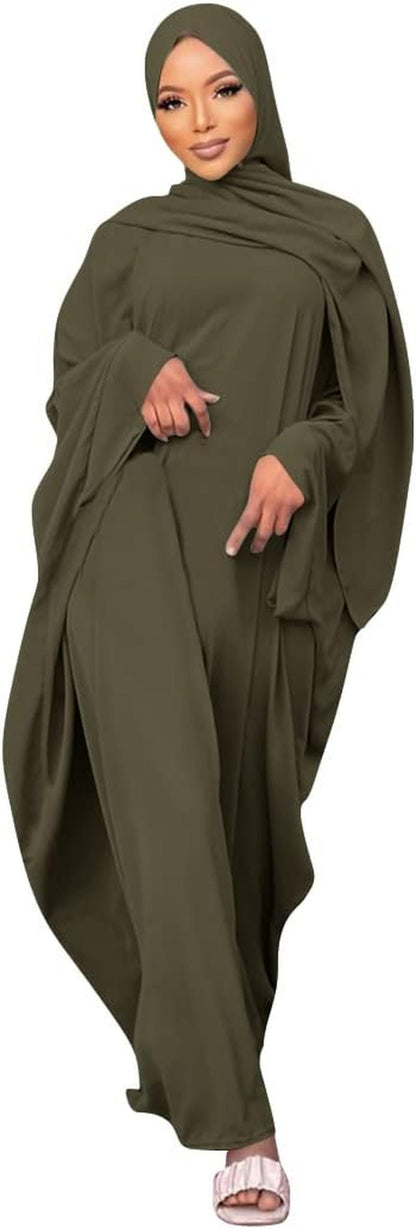 Muslim Dress for Women Pakistani Kaftan Abaya Robe + Hijab Arabic Islamic Prayer Clothes Dubai Outfits - WORLD TIME VISITS