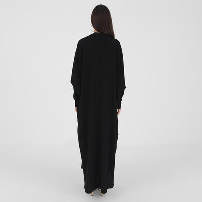 Muslim Dresses for Women Abaya Button down Henley Shirt Prayer Dress Batwing Long Sleeve Middle East Arabian Robe