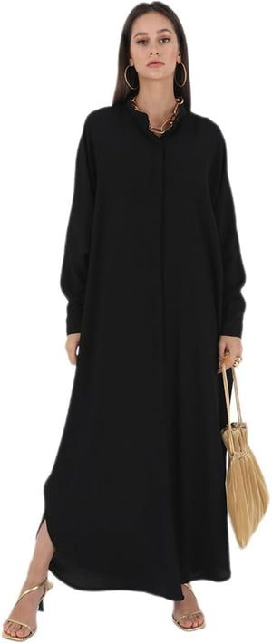 Muslim Dresses for Women Abaya Button down Henley Shirt Prayer Dress Batwing Long Sleeve Middle East Arabian Robe