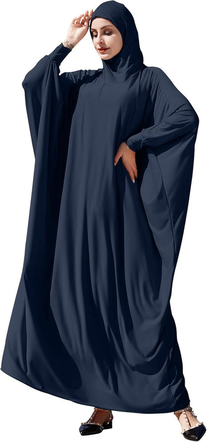 Muslim Dresses for Women One Piece Long Sleeve Islamic Prayer Ramadan Abaya Hooded Hijab Loose Maxi Kaftan Dubai Robe - WORLD TIME VISITS