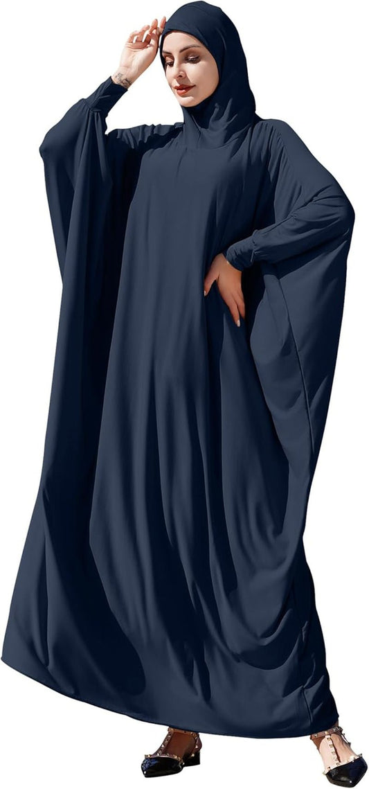 Muslim Dresses for Women One Piece Long Sleeve Islamic Prayer Ramadan Abaya Hooded Hijab Loose Maxi Kaftan Dubai Robe - WORLD TIME VISITS