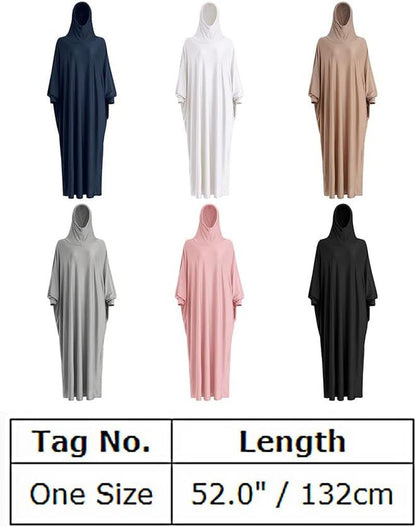 Muslim Dresses for Women One Piece Long Sleeve Islamic Prayer Ramadan Abaya Hooded Hijab Loose Maxi Kaftan Dubai Robe