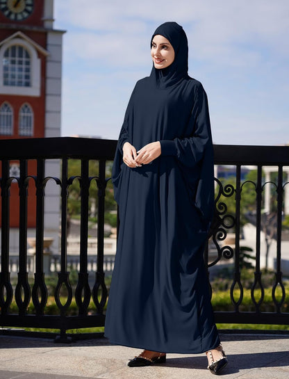 Muslim Dresses for Women One Piece Long Sleeve Islamic Prayer Ramadan Abaya Hooded Hijab Loose Maxi Kaftan Dubai Robe