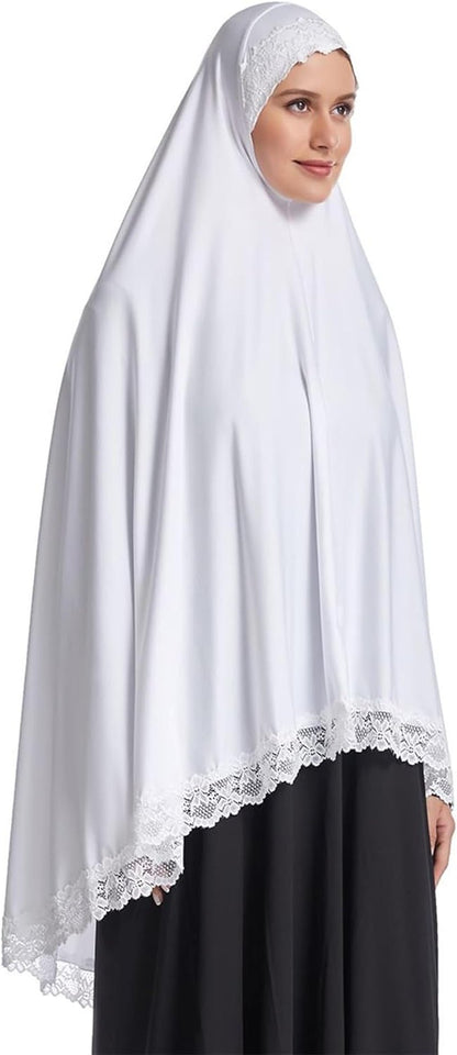 Muslim Hijab for Women Instant Big Hijab Jersey Turbans Khimar Abaya Soft Women Prayer Hijab, 1Pc Lace Hijab Scarf
