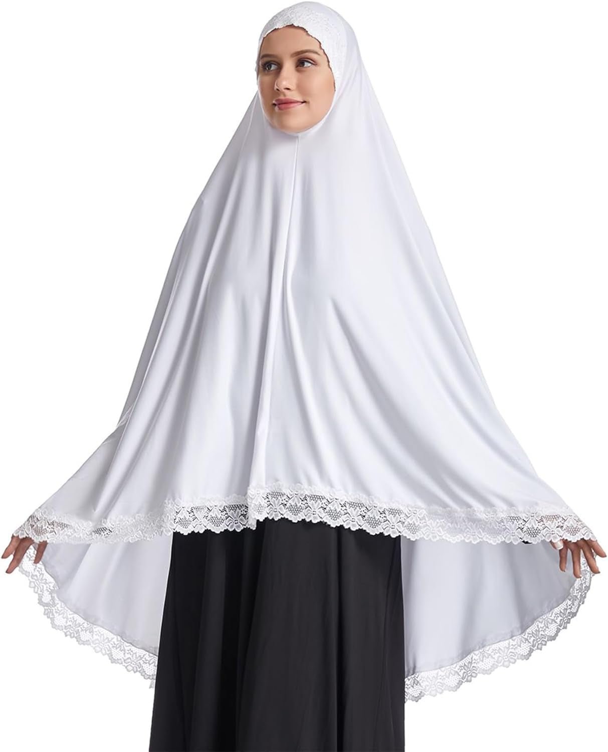 Muslim Hijab for Women Instant Big Hijab Jersey Turbans Khimar Abaya Soft Women Prayer Hijab, 1Pc Lace Hijab Scarf