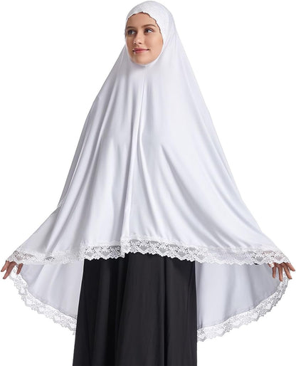 Muslim Hijab for Women Instant Big Hijab Jersey Turbans Khimar Abaya Soft Women Prayer Hijab, 1Pc Lace Hijab Scarf