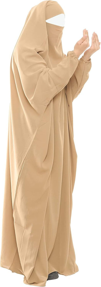 Muslim Prayer Dress Islamic Jilbab Eid Formal Gown 1 Piece Saudi Loose Covered Dress
