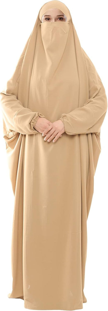 Muslim Prayer Dress Islamic Jilbab Eid Formal Gown 1 Piece Saudi Loose Covered Dress - WORLD TIME VISITS