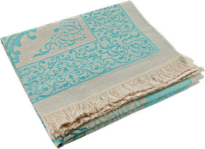 Muslim Prayer Rug and Prayer Beads with Elegant Cylinder Gift Box | Janamaz | Sajadah | Soft Islamic Prayer Rug | Islamic Gifts Set | Prayer Carpet Mat, Taffeta Fabric, Blue