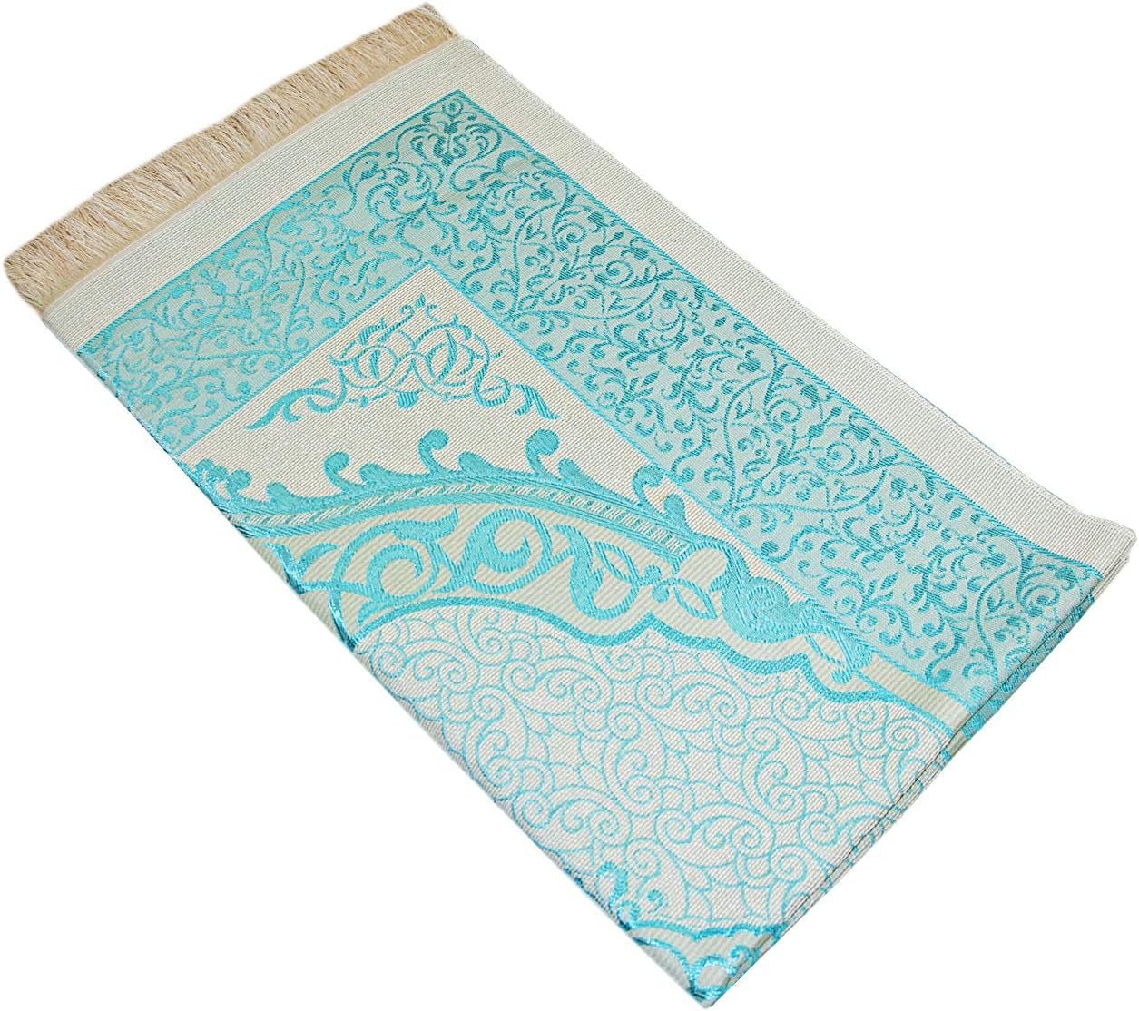 Muslim Prayer Rug and Prayer Beads with Elegant Cylinder Gift Box | Janamaz | Sajadah | Soft Islamic Prayer Rug | Islamic Gifts Set | Prayer Carpet Mat, Taffeta Fabric, Blue