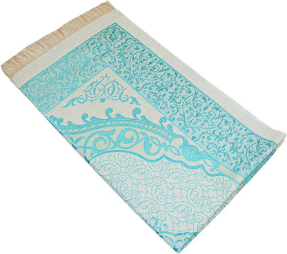 Muslim Prayer Rug and Prayer Beads with Elegant Cylinder Gift Box | Janamaz | Sajadah | Soft Islamic Prayer Rug | Islamic Gifts Set | Prayer Carpet Mat, Taffeta Fabric, Blue