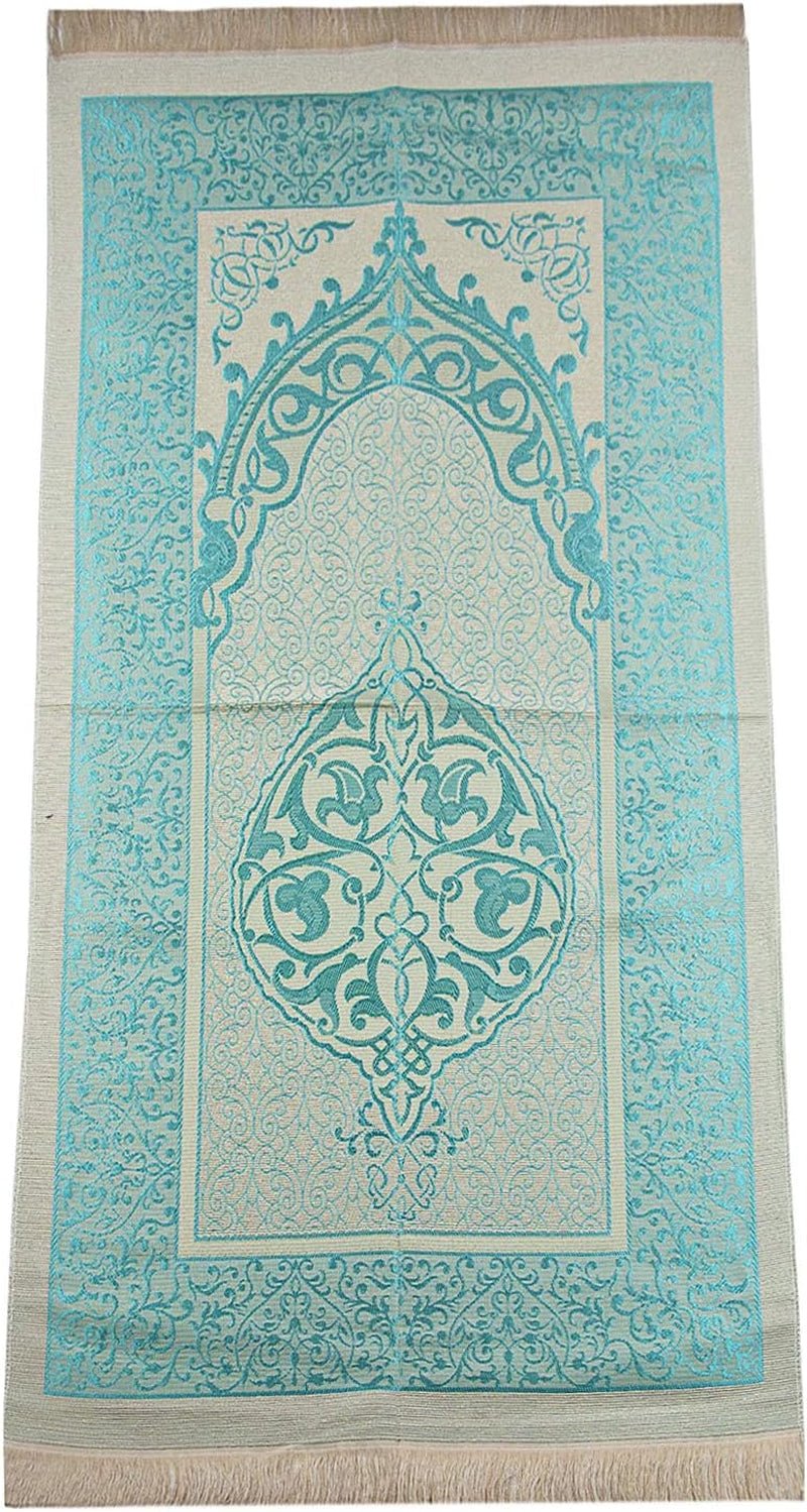 Muslim Prayer Rug and Prayer Beads with Elegant Cylinder Gift Box | Janamaz | Sajadah | Soft Islamic Prayer Rug | Islamic Gifts Set | Prayer Carpet Mat, Taffeta Fabric, Blue
