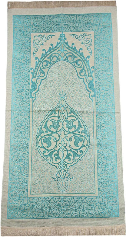 Muslim Prayer Rug and Prayer Beads with Elegant Cylinder Gift Box | Janamaz | Sajadah | Soft Islamic Prayer Rug | Islamic Gifts Set | Prayer Carpet Mat, Taffeta Fabric, Blue