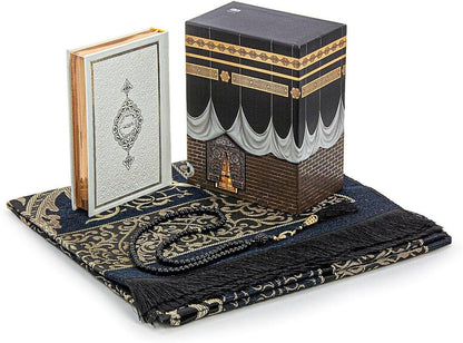 Muslim Prayer Rug and Quran with Prayer Beads, Kaaba Decor Box, Islamic Gift for Women & Men, Elegant Islam Set for Ramadan, Eid, Umrah, Birthday, Travel - WORLD TIME VISITS