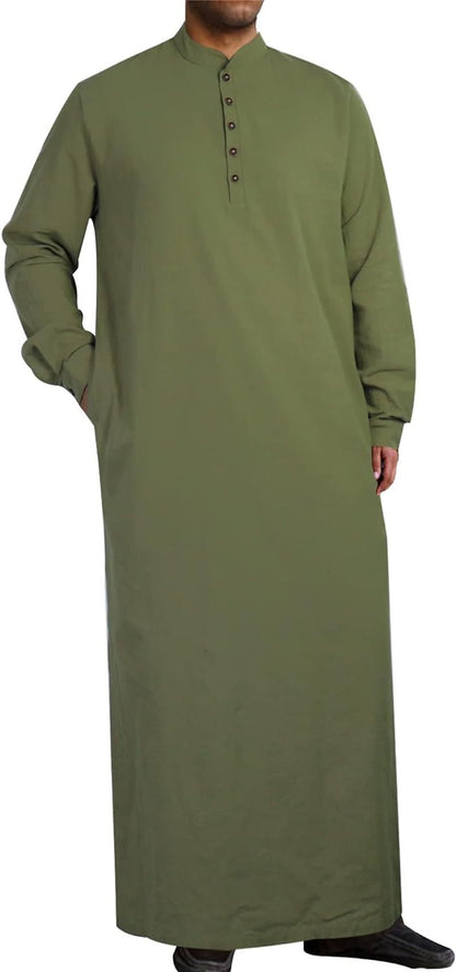 Muslim Thobe for Men Button down Mens Caftans Big and Tall Mens Arab Thobe with Pocket - WORLD TIME VISITS