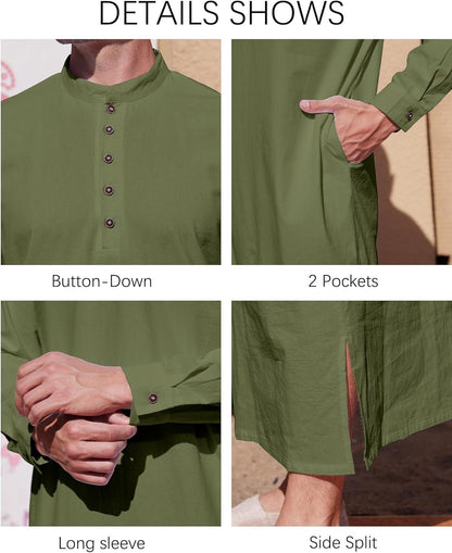 Muslim Thobe for Men Button down Mens Caftans Big and Tall Mens Arab Thobe with Pocket