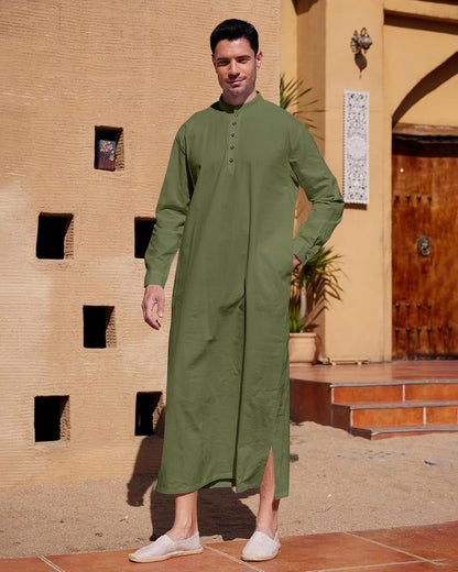Muslim Thobe for Men Button down Mens Caftans Big and Tall Mens Arab Thobe with Pocket - WORLD TIME VISITS
