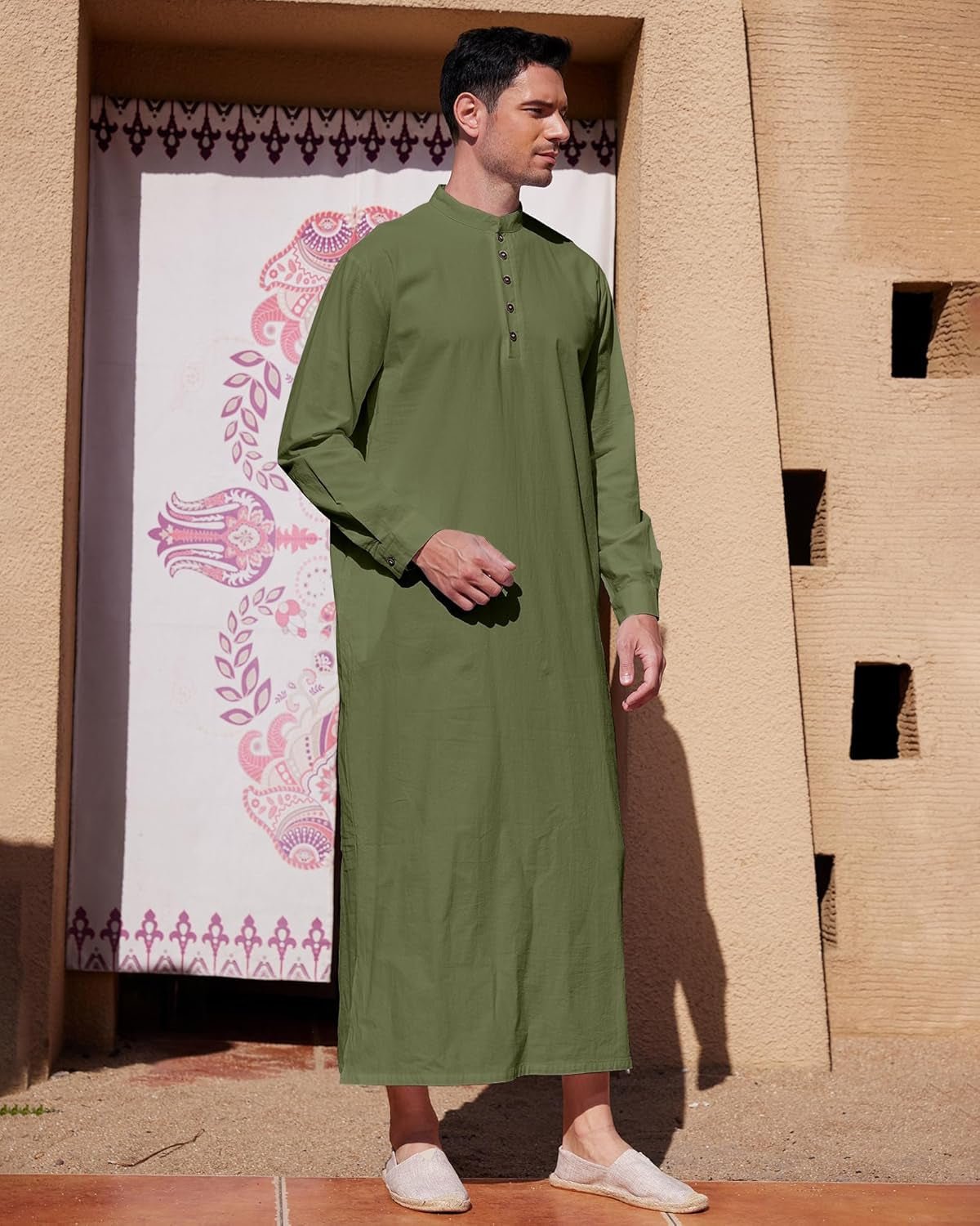 Muslim Thobe for Men Button down Mens Caftans Big and Tall Mens Arab Thobe with Pocket
