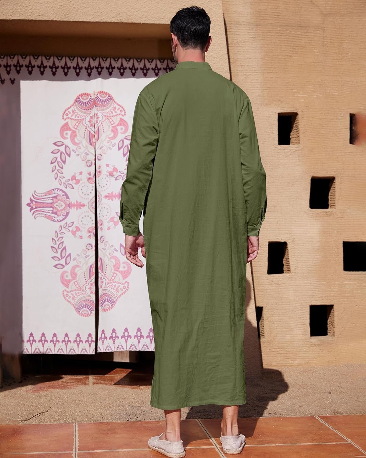Muslim Thobe for Men Button down Mens Caftans Big and Tall Mens Arab Thobe with Pocket