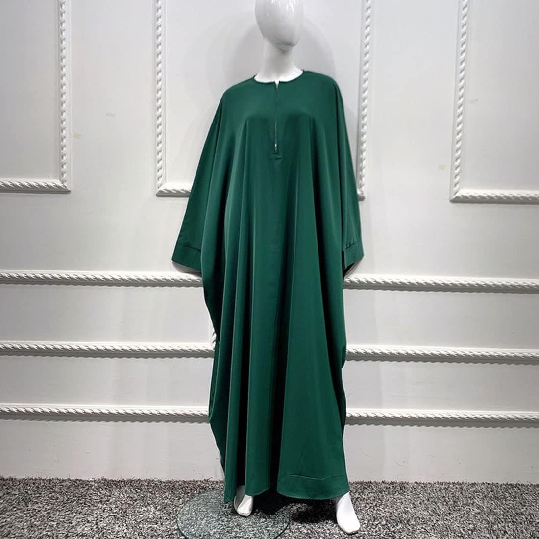 Muslim Women Batwing Abaya Dress Front Zipper Kaftan Islamic Maxi Dress Middle East Robe