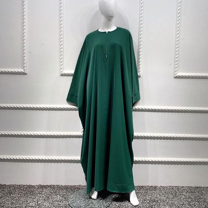 Muslim Women Batwing Abaya Dress Front Zipper Kaftan Islamic Maxi Dress Middle East Robe