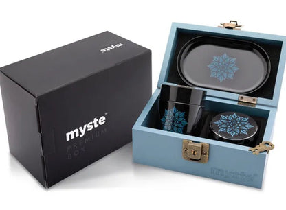 MYSTE BLUE MANDALA Stash Box Smell Proof Set, Grinder Large 2.5'' (63mm), Premium Combo Stashbox Kit, Wooden With Accessories - WORLD TIME VISITS
