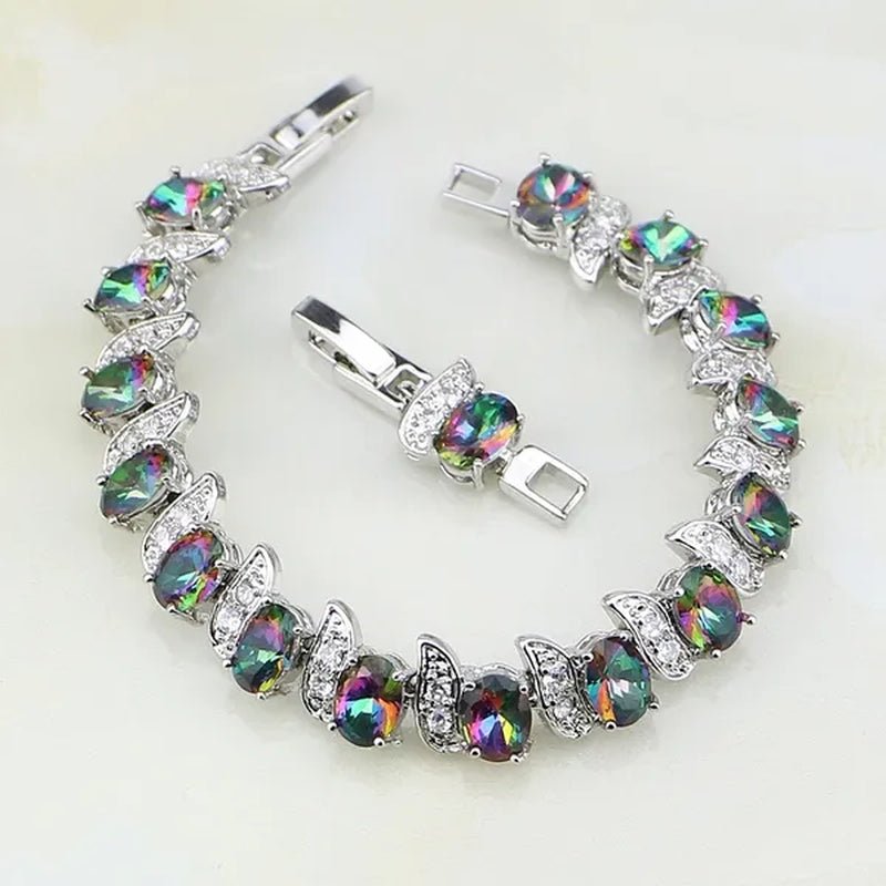 Mystic Rainbow Fire Created Topaz 925 Silver Bracelet Charm for Women