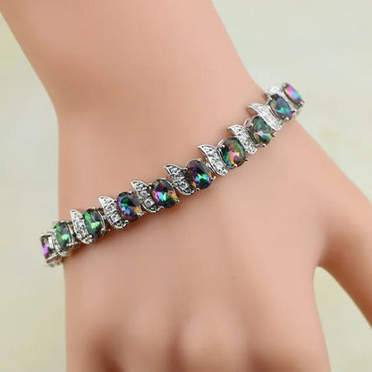 Mystic Rainbow Fire Created Topaz 925 Silver Bracelet Charm for Women - WORLD TIME VISITS