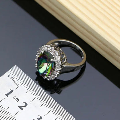 Mystic Rainbow Fire Topaz Jewelry Sets Women 925 Sterling Silver Jewelry Earrings/Pendant/Necklace/Rings/Bracelet - WORLD TIME VISITS