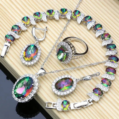 Mystic Rainbow Fire Topaz Jewelry Sets Women 925 Sterling Silver Jewelry Earrings/Pendant/Necklace/Rings/Bracelet - WORLD TIME VISITS