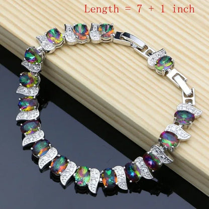 Mystic Rainbow Fire Topaz Jewelry Sets Women 925 Sterling Silver Jewelry Earrings/Pendant/Necklace/Rings/Bracelet