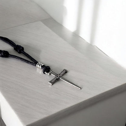 Nail & Cross on Adjustable Cord Necklace