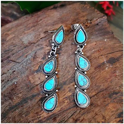 Native America Jewelry 925 Solid Sterling Silver Plated Turquoise Diamond Stud Drop Dangle Earrings