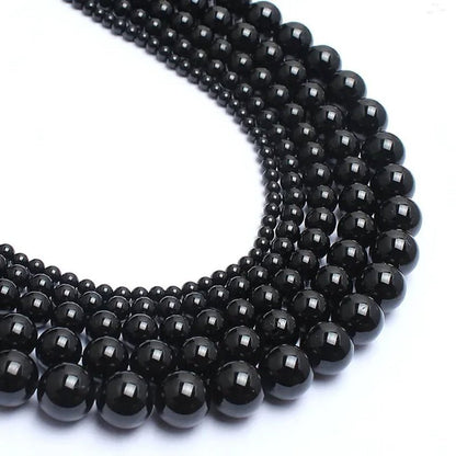 Natrual round Stone Beads Genuine Black Tourmaline Stone Beads for Jewelry Making Bracelet Necklace 15Inches 4/6/8/10/12Mm