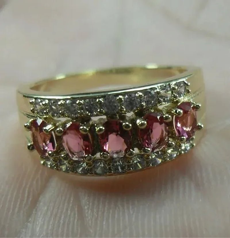 Natural 2.95CT Ruby/Emerald/Sapphire/Alexandrite/White Diamond 14K Yellow Gold Ring Size 6-11