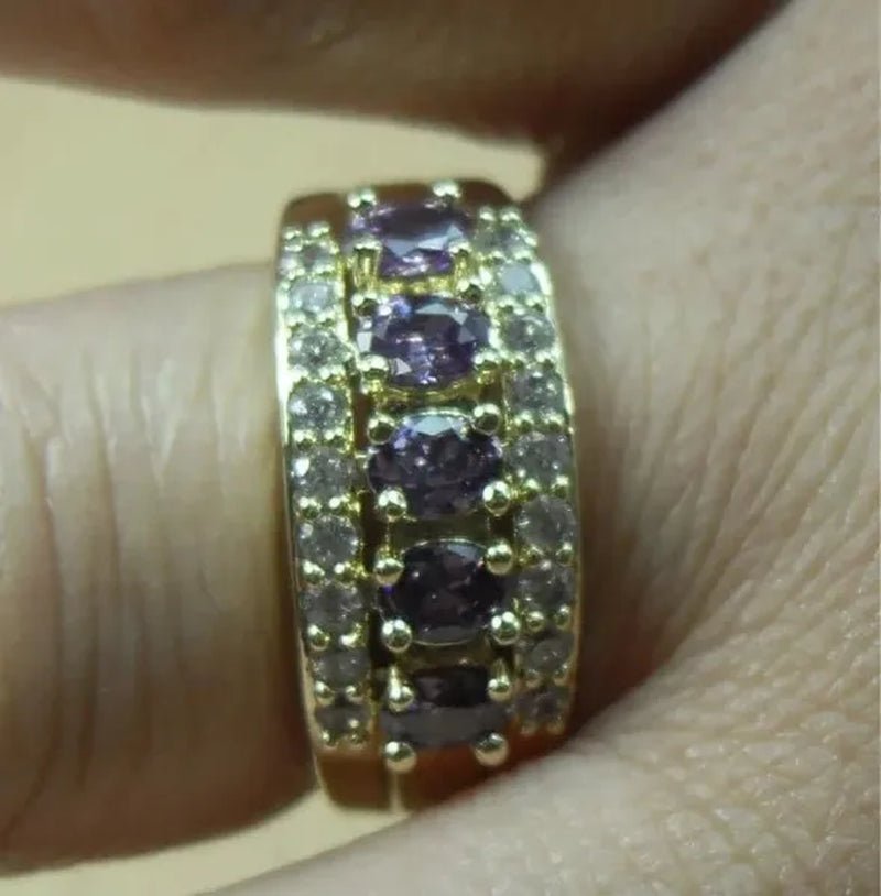 Natural 2.95CT Ruby/Emerald/Sapphire/Alexandrite/White Diamond 14K Yellow Gold Ring Size 6-11