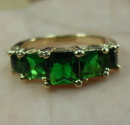 Natural 3.28CT Emerald Diamond 14K Yellow Gold Ring Size 6-10